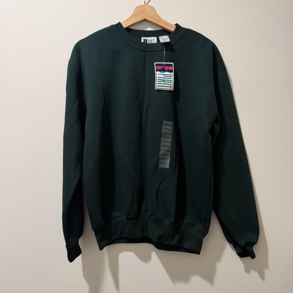 Vintage Sears Bold Spirit Crewneck Sweatshirt M Green Cozy 90s Athleisure NWT